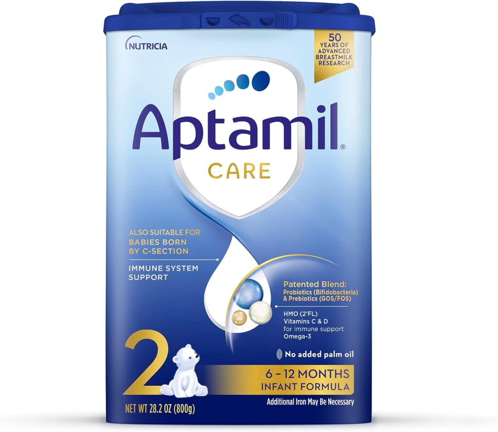 Aptamil Care Stage 2, Milk Based Powder Infant Formula for 6+ Months, with DHA ARA, Omega 3 6, Prebiotics, Contains No Palm Oil, 28.2 Ounces