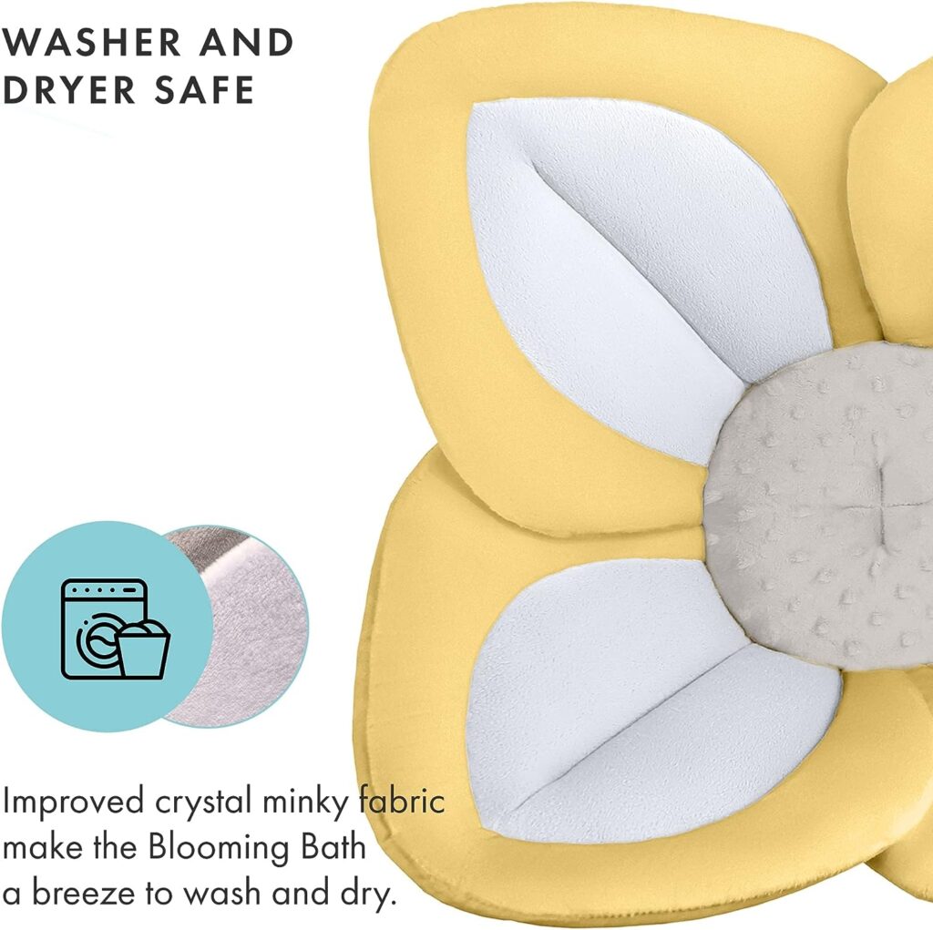 Blooming Bath Lotus Baby Bath Seat - Flower Bath Mat Baby Bath Tub Sink Bath Cushion - The Original Washer-Safe Flower Seat Baby Essentials Must Haves (Yellow/White/Gray)