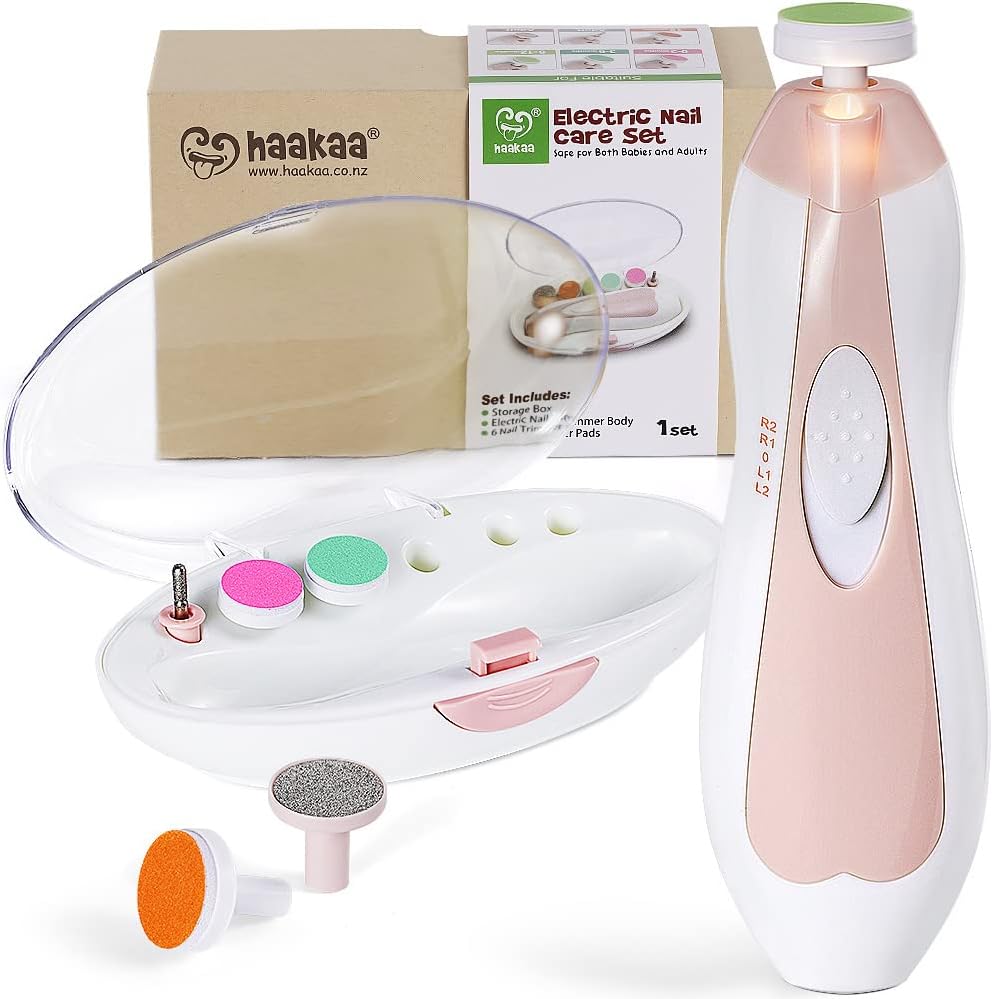haakaa Electric Baby Nail Trimmer,Safe Baby Nail File Kit,Whisper Quiet Electric Nail Clipper for Baby,with 6 attachments,Suitable for Newborn and Adult,Pink
