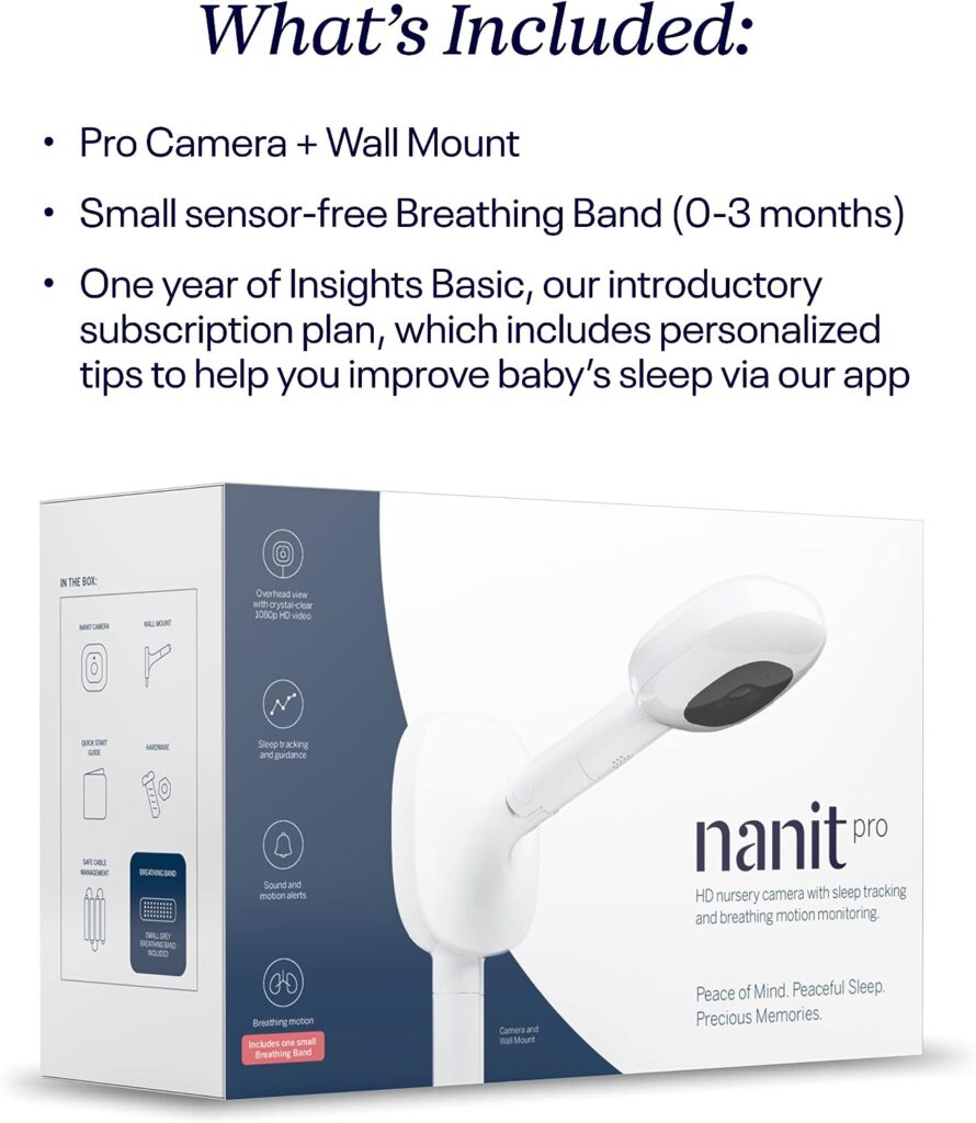 Nanit Pro Smart Baby Monitor Wall Mount – Wi-Fi HD Video Camera, Sleep Coach and Breathing Motion Tracker, 2-Way Audio, Sound and Motion Alerts, Nightlight and Night Vision, Includes Breathing Band