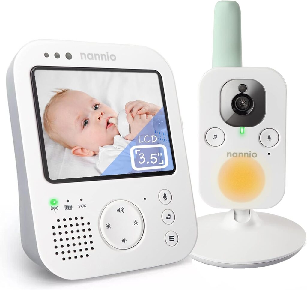 nannio Hero3 Video Baby Monitor with Night Light Vibration Assistant, 3.5 Baby Camera Monitor, Sound Activated, Lullaby, Room Temperature, Two-Way Audio, Newborns, Pets, Elderly, 2 Years Warranty : Baby