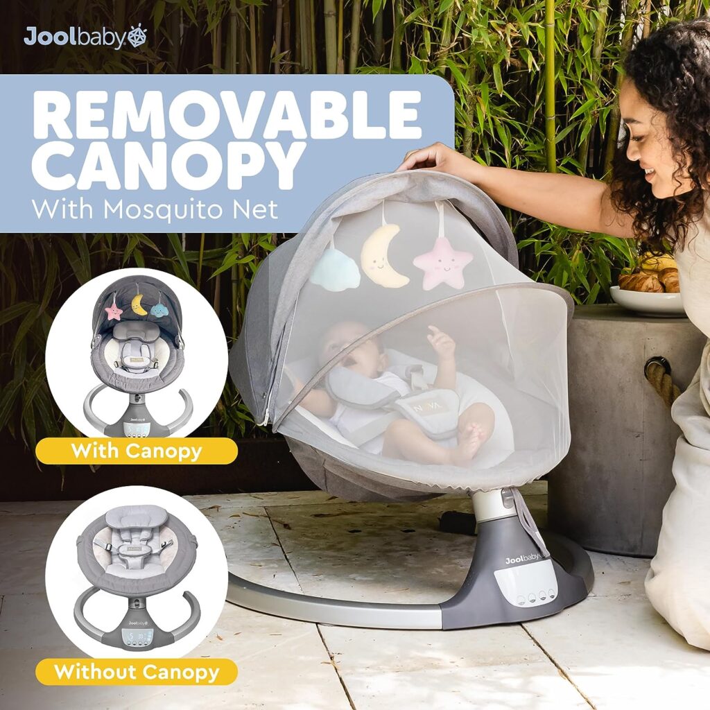 Nova Baby Swing for Newborns - Electric Motorized Infant Swing, Bluetooth Music, 10 Preset Lullabies, Remote - Jool Baby