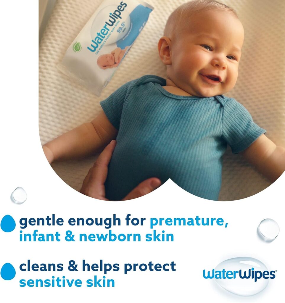 WaterWipes Plastic-Free Original Baby Wipes, 99.9% Water Based Wipes, Unscented Hypoallergenic for Sensitive Skin, 720 Count (12 packs), Packaging May Vary